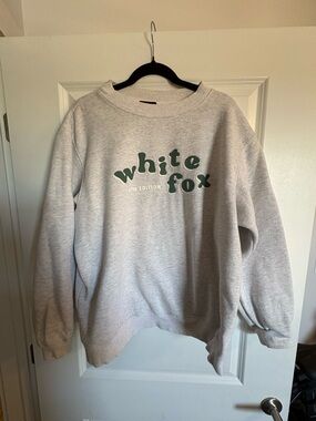 White Fox Boutique Light Gray Sweatshirt with Green Logo